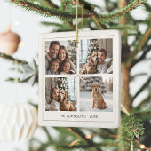 Moderne Elegante Boho Kerstmis Familie Fotocollage Keramisch Ornament