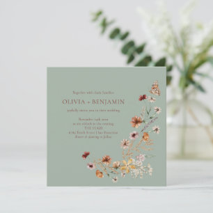 Moderne Elegante Boho Natuur Salie Wilde Bloemen B Kaart