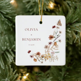 Moderne Elegante Boho Natuur Wilde Bloemen Bruilof Keramisch Ornament