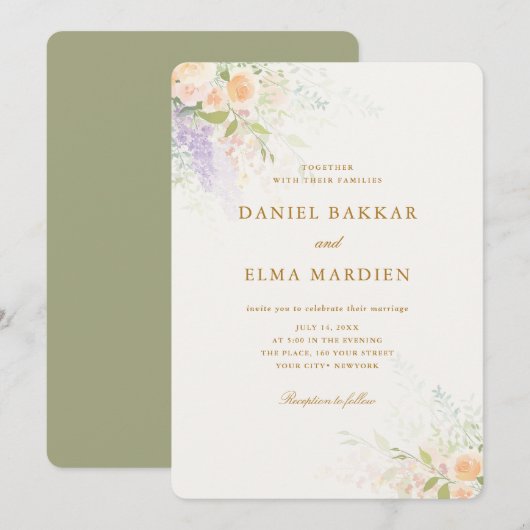 Moderne Elegante Boho Wilde Bloem Bruiloft Kaart (Voorkant / Achterkant)