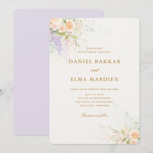 Moderne Elegante Boho Wilde Bloemen Bruiloft Kaart (Voorkant / Achterkant)