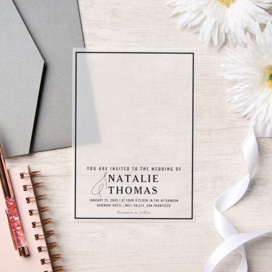 Moderne Elegante Bold Black Border Overlay Wedding Vellum Uitnodigingen (Huwelijk)