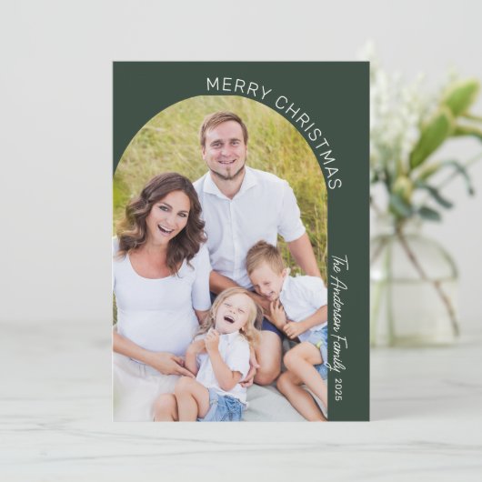 Moderne Elegante Boog 2 Foto Kerstmis Feestdagenkaart (Staand voorkant)