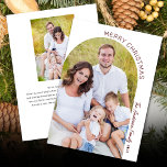Moderne Elegante Boog 2 Foto Kerstmis Feestdagenkaart<br><div class="desc">Deze foto kerstkaart biedt een minimalistisch ontwerp met een moderne boogfoto op de voorkant en een andere verticale foto op de achterkant. Het ontwerp biedt donkerrode tekst die langs de rand van het afbeelding kromt en is geaccentueerd met een elegant handgeschreven script. Voeg je persoonlijke bericht toe aan de achterkant....</div>