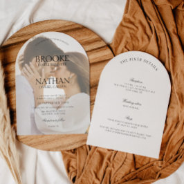 Moderne elegante boog alles in één foto bruiloft kaart