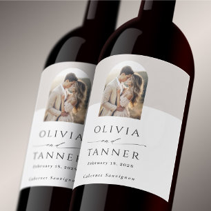 Moderne Elegante Boog Foto Neutraal Beige Huwelijk Wijn Etiket