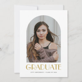 Moderne Elegante Boog Foto Wit Afstudeerfeest Kaart