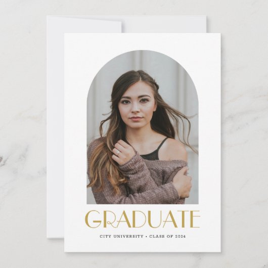 Moderne Elegante Boog Foto Wit Afstudeerfeest Kaart (Voorkant)