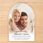 Moderne Elegante Boog Script Foto Save The Date Acryl Uitnodigingen (Voorkant)