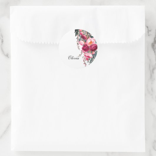 Moderne elegante bordeauxrode roos ronde sticker (Tas)