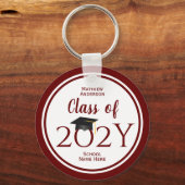 Moderne Elegante Bordeauxrode Typografie Afstudere Sleutelhanger (Voorkant)