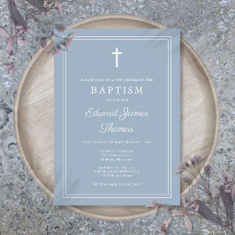 Moderne elegante border stoffige blauwe doop kaart