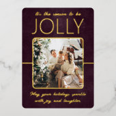 Moderne Elegante Bordo Foto Persoonlijke Kerstmis Folie Feestdagenkaart (Voorkant)