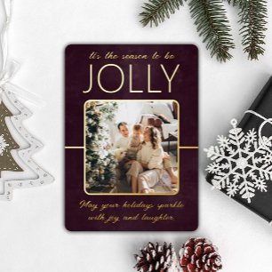 Moderne Elegante Bordo Foto Persoonlijke Kerstmis Folie Feestdagenkaart