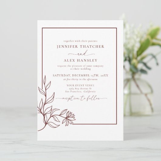 Moderne Elegante Botanische Bladeren QR Code Huwel Kaart (Staand voorkant)