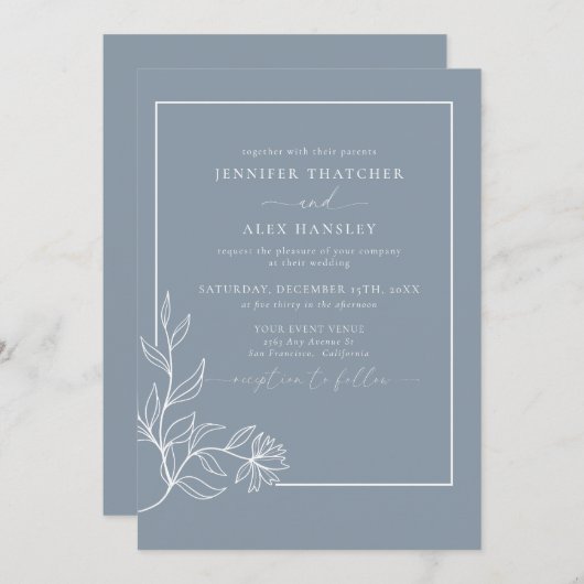 Moderne Elegante Botanische Bladeren QR Code Trouw Kaart (Voorkant / Achterkant)