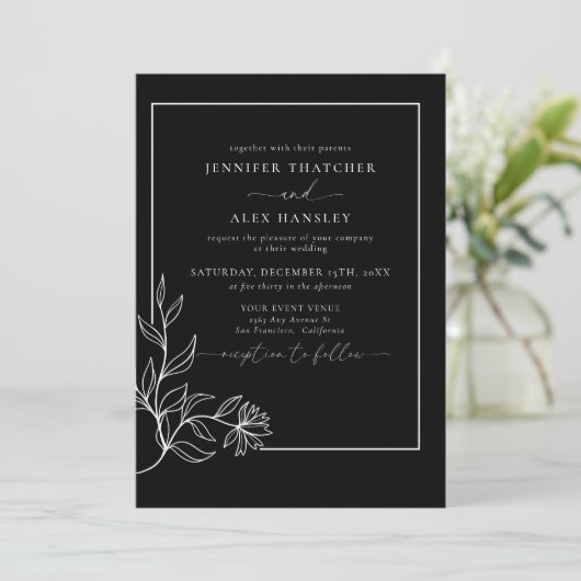 Moderne Elegante Botanische Bladeren QR Code Trouw Kaart (Staand voorkant)