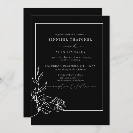 Moderne Elegante Botanische Bladeren QR Code Trouw Kaart (Voorkant / Achterkant)