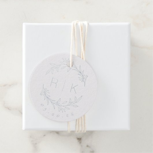 Moderne Elegante Botanische Initialen Bruiloft Mon Bedankjes Labels (Met doos)