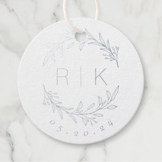 Moderne Elegante Botanische Initialen Bruiloft Mon Bedankjes Labels (Voorkant)