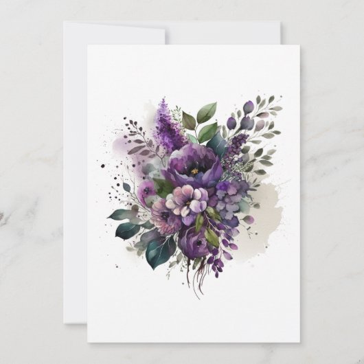 Moderne elegante botanische Paarse bloemenbruiloft Kaart (Achterkant)