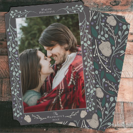 Moderne elegante botanische platte foto kerst feestdagenkaart