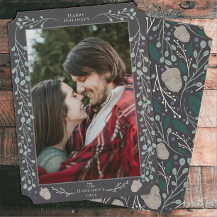 Moderne elegante botanische platte foto kerst feestdagenkaart