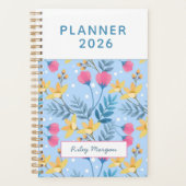 Moderne Elegante Botanische Roze Blauwe Bloem Planner (Voorkant)
