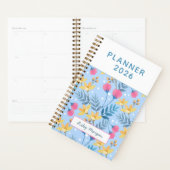 Moderne Elegante Botanische Roze Blauwe Bloem Planner (Display)