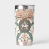 Moderne Elegante Botanische Roze Bloemen Damast Geïsoleerde Drinkbeker (Links)