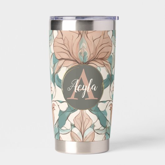 Moderne Elegante Botanische Roze Bloemen Damast Geïsoleerde Drinkbeker (Links)