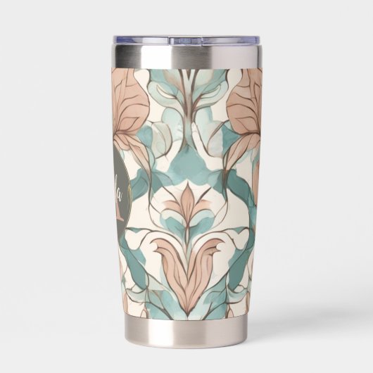 Moderne Elegante Botanische Roze Bloemen Damast Geïsoleerde Drinkbeker (Achterkant)