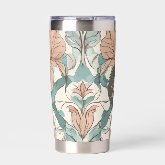 Moderne Elegante Botanische Roze Bloemen Damast Geïsoleerde Drinkbeker (Voorkant)