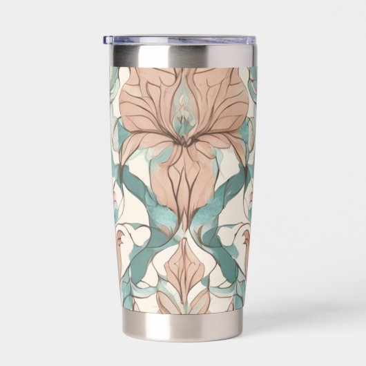 Moderne Elegante Botanische Roze Bloemen Damast Geïsoleerde Drinkbeker (Rechts)