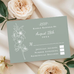 Moderne Elegante Botanische Salie Groene Trouwdag RSVP Kaartje