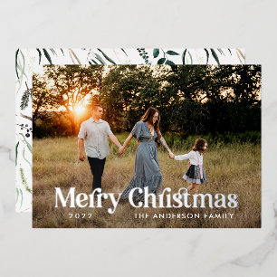 Moderne elegante botanische typografie foto folie feestdagenkaart