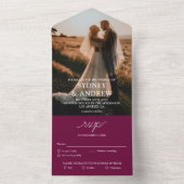 Moderne Elegante Bourgogne Foto RSVP Huwelijk All In One Uitnodiging (Binnen)