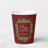 Moderne Elegante Bourgogne Rode Kerst Botanisch Papieren Bekers (Achterkant)