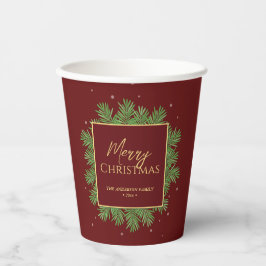 Moderne Elegante Bourgogne Rode Kerst Botanisch Papieren Bekers