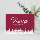 Moderne Elegante Bourgondische Witte Winter Weddin RSVP Kaartje (Staand voorkant)