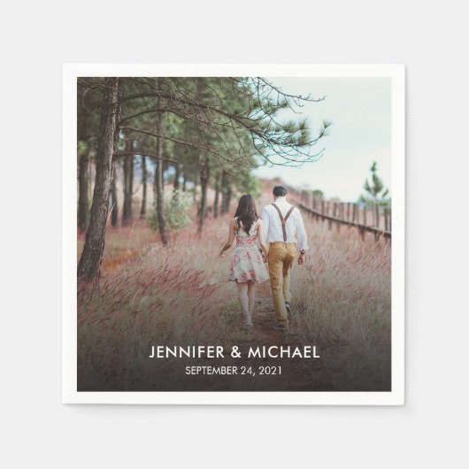 Moderne elegante bruid en bruidegom foto bruiloft servet (Voorkant)