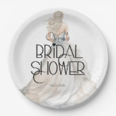 Moderne elegante bruid in trouwjurk Bruidsuitnodig Papieren Bordje (Voorkant)