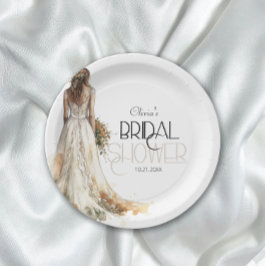 Moderne Elegante Bruid in Trouwjurk Vrijgezellenfe Papieren Bordje