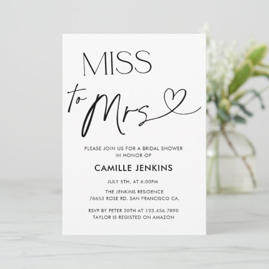 Moderne Elegante Bruidsfeest Miss To Mrs Kaart (Staand voorkant)