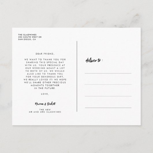 Moderne elegante bruiloft Dank je foto Briefkaart (Achterkant)