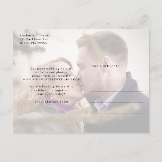 Moderne, elegante bruiloft met fotobedekking, beha aankondigingskaart (Achterkant)