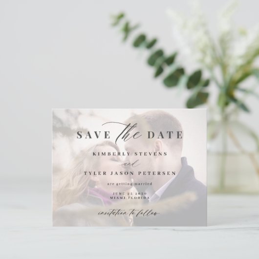 Moderne, elegante bruiloft met fotobedekking, beha aankondigingskaart (Staand voorkant)