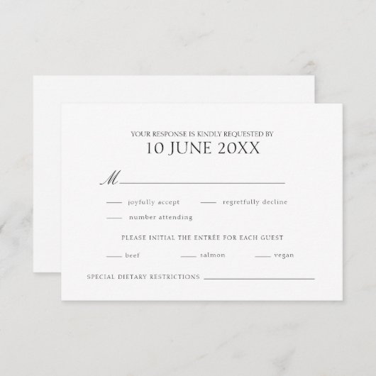 Moderne elegante bruiloft RSVP (Voorkant / Achterkant)