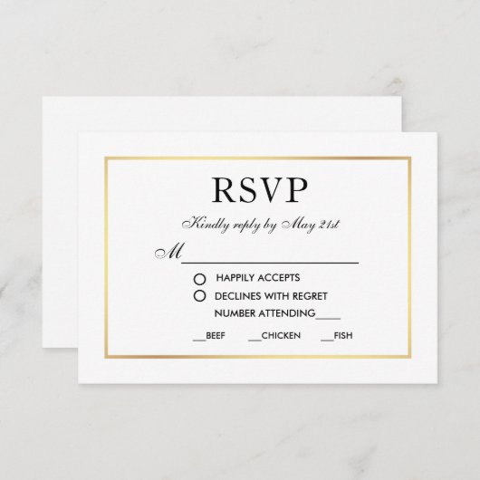 Moderne Elegante Bruiloft RSVP Zwart Wit Kaart MW (Voorkant / Achterkant)