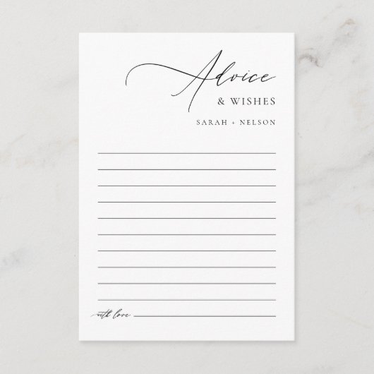 Moderne elegante bruiloft wensen en advieskaart (Voorkant)